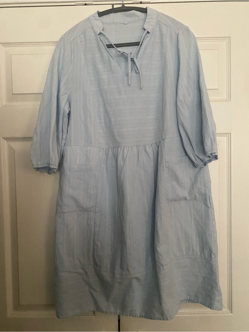 Light Blue Girls' Cotton Peasant Dress with Pockets